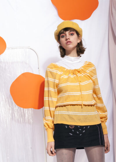 Vintage knit top 70s yellow striped loose cut jumper