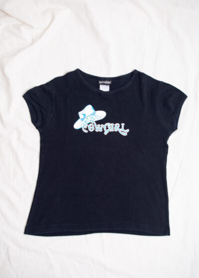 Vintage Y2K Cowgirl Baby Tee in Black