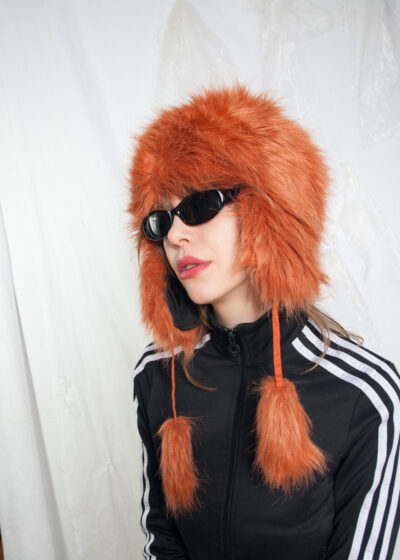 Vintage Y2K Faux Fur Hat in Orange