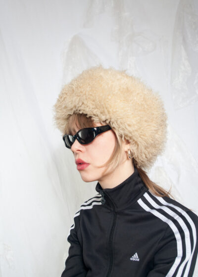 Vintage 60s Real Shearling Hat in Beige