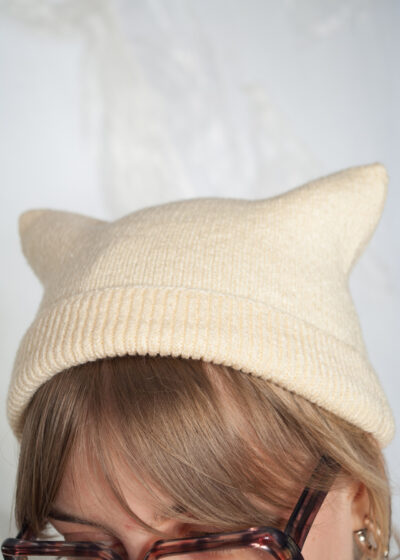 Handmade Knitted Cat Ear Hat in Beige