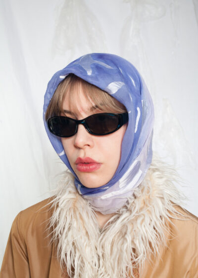 Vintage 70s Pure Silk Scarf in Purple with Bird Pattern