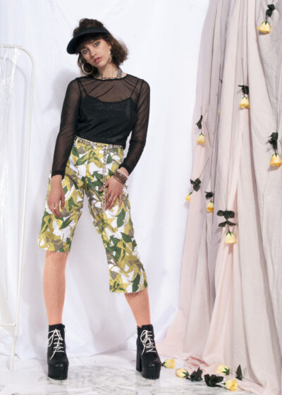 Vintage cropped trousers 90s floral asymmetric pants