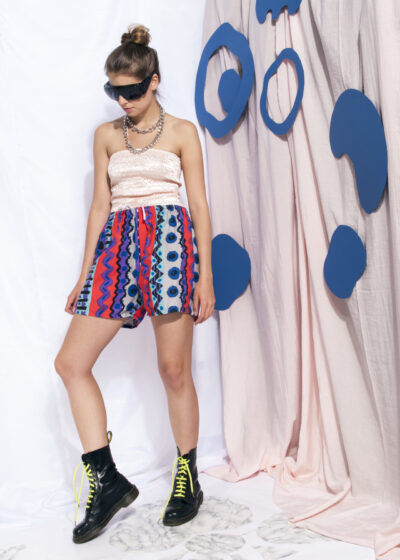 Vintage hot pants 90s crazy printed board shorts