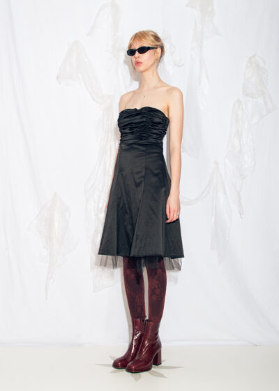 Vintage Y2K Satin Tulle Party Dress in Black