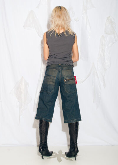 Vintage Y2K Wide-Leg Jorts in Mud Wash Blue