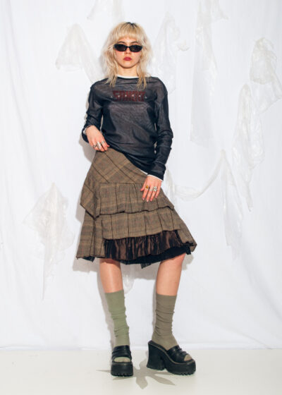 Vintage Y2K Wool Blend Dark Coquette Skirt in Brown