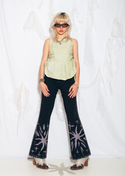 Reworked Vintage Y2K Hand Printed Flares with Purple Stars