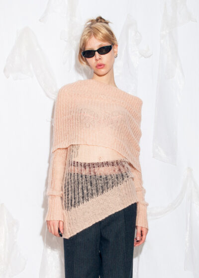 Vintage Y2K Off Shoulder Knit Jumper in Pink