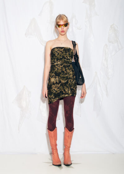 Vintage Y2K Camo Ruched Tube Dress in Green