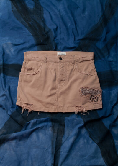 Vintage Y2K Denim Micro Skirt in Brown and Beige