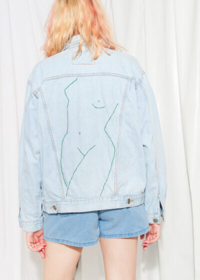 Reworked Vintage Denim Jacket 90s Feminist Embroidery Coat