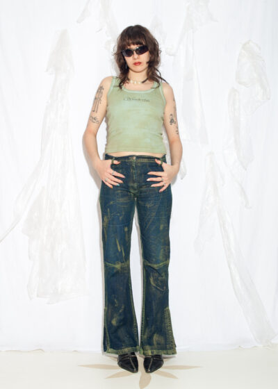 Reworked Vintage Y2K Painted Flare Jeans in Blue