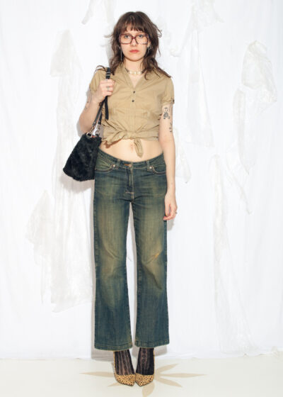 Reworked Vintage Y2K Flare Jeans in Mud Wash Green