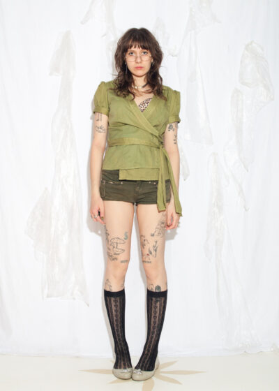 Vintage Y2K Overlap Blouse in Mud Wash Green