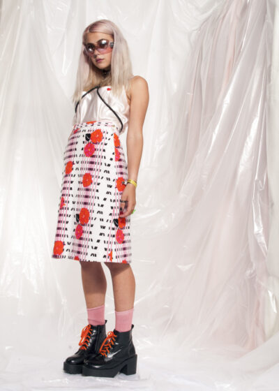 Vintage floral skirt 60s psychedelic poppy high waist midi