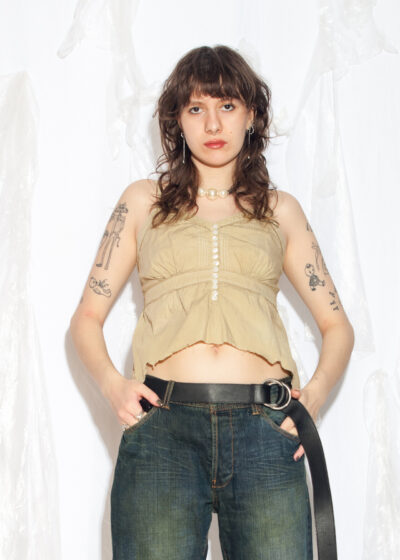 Reworked Vintage Y2K Cotton Top in Overdyed Beige