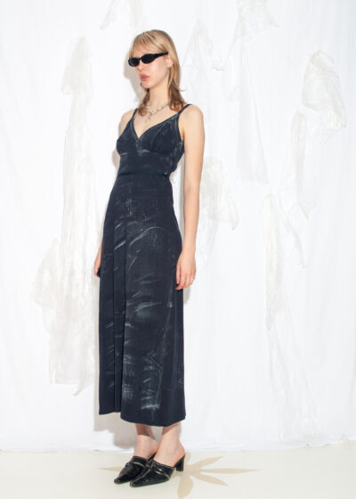 Reworked Vintage Y2K Maxi Dress in Hand Painted Blue