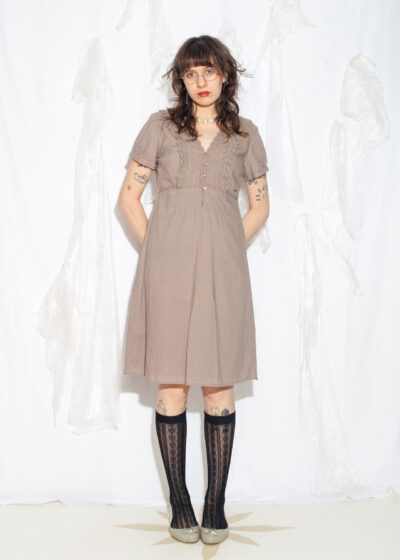 Vintage Y2K Cotton Midi Dress in Brown