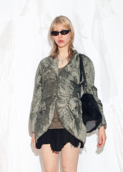 Vintage 90s Pure Silk Designer Blazer in Iridescent Green
