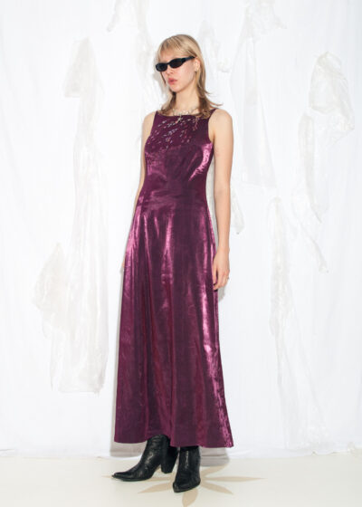 Vintage Y2K Beaded Maxi Dress in Purple