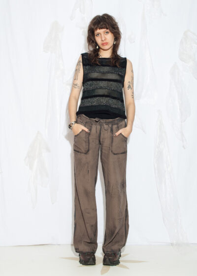 Vintage 90s Sheer Knitted Vest in Black and Silver