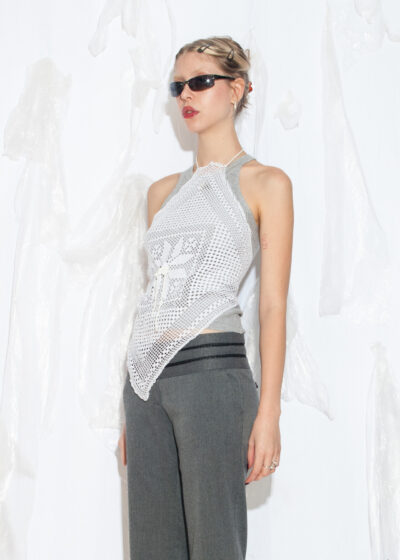 Reworked Vintage 60s Lace Halter Top in White