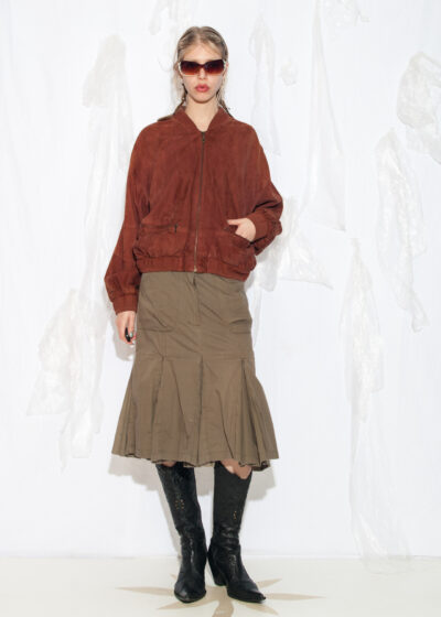 Vintage 80s Suede Bomber Jacket in Brown