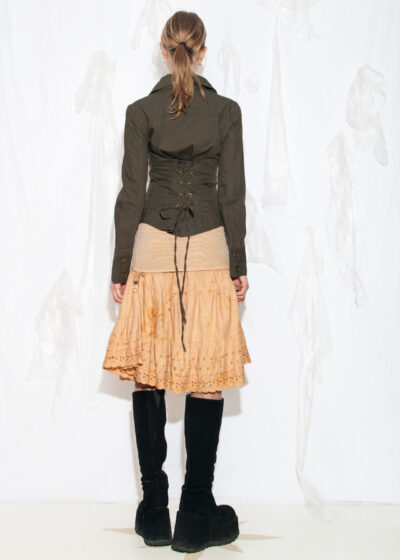 Vintage Y2K Lace-Up Jacket in Khaki Cotton