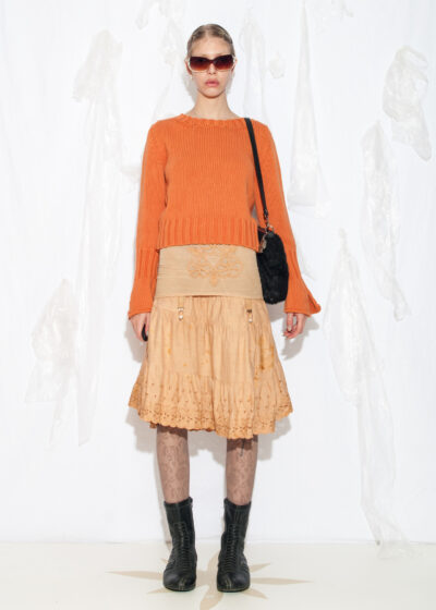 Vintage Y2K Flare Sleeve Knit Jumper in Orange Cotton