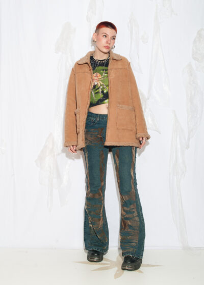 Vintage Y2K Faux Shearling Coat in Beige