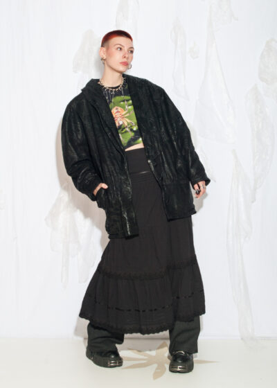 Vintage 80s Oversized Leather Coat in Black