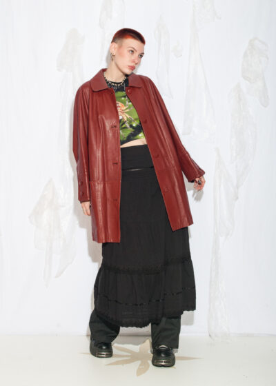 Vintage 80s Leather Coat in Red Brown