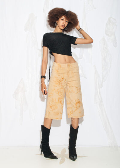 Vintage Y2K Ruched Tie Panel Baby Tee in Black