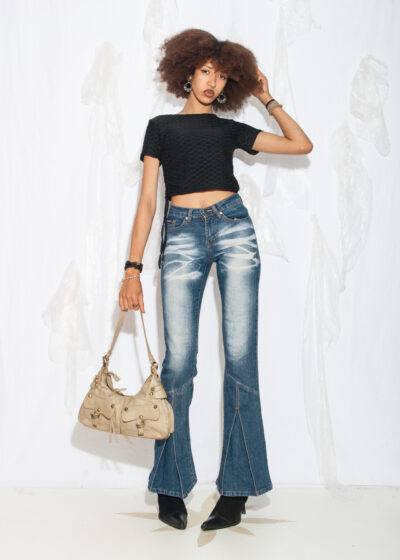 Vintage Y2K Stonewashed Flare Jeans in Blue