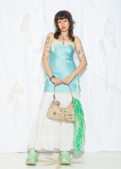 Vintage Y2K Lace Slip Dress in Turquoise