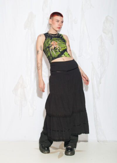 Vintage Y2K Tiered Maxi Skirt in Black Cotton