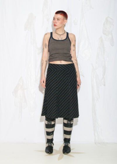 Vintage Y2K Plaid Midi Skirt in Grey