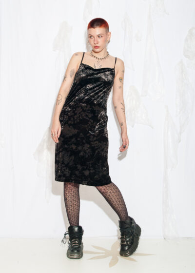 Vintage 90s DKNY Velvet Slip Dress in Black