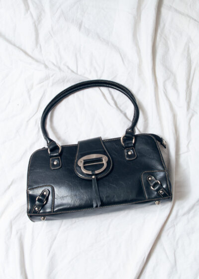 Vintage Y2K Black Baguette Bag in Faux Leather