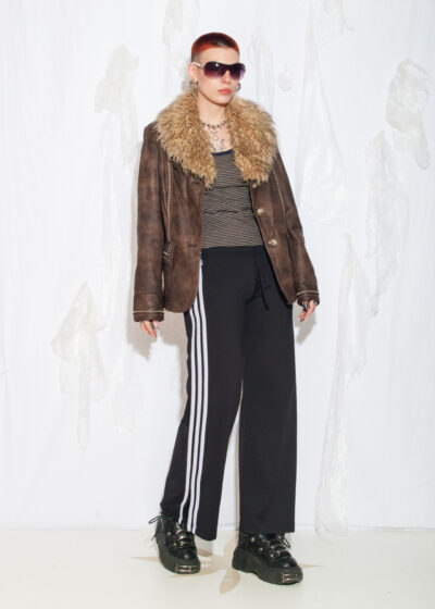 Vintage Y2K Penny Lane Jacket in Brown Leather with Fur Collar
