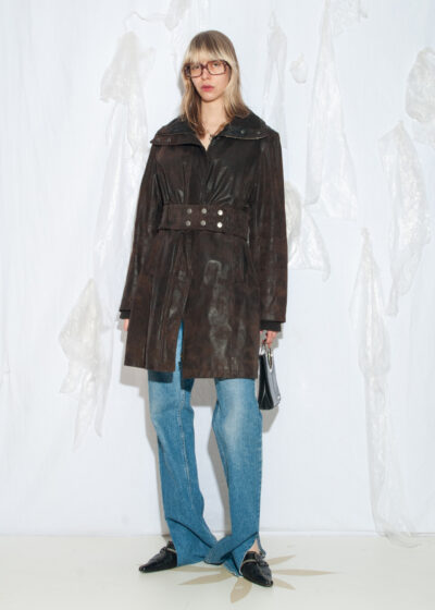 Vintage Y2K Leather Coat in Brown