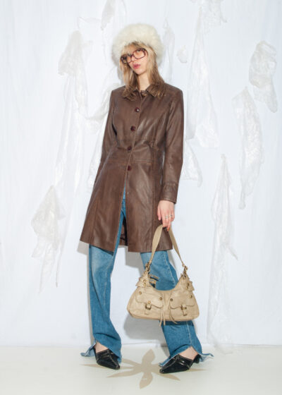 Vintage Y2K Leather Coat in Dirty Brown