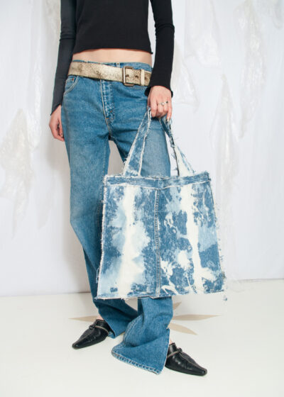 Reworked Vintage Patchwork Denim Bag in Bleached Blue