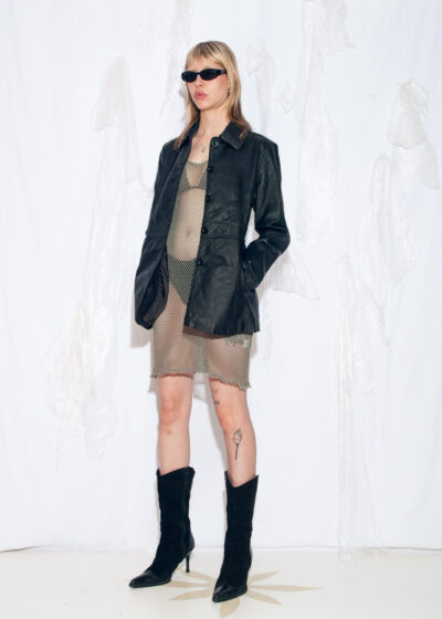 Vintage Y2K Grunge Leather Jacket in Black