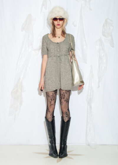 Vintage Y2K Knit Mini Dress in Grey Wool Blend