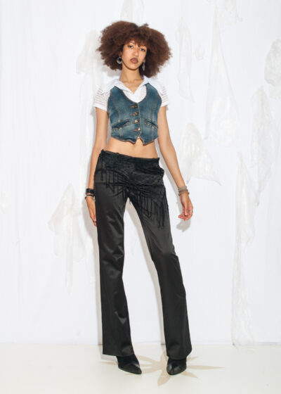 Vintage Y2K Satin Flare Trousers in Black