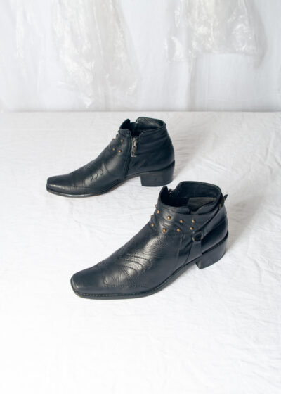 Vintage Y2K Studded Leather Cowboy Boots in Black