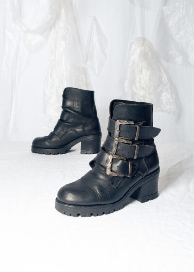 Vintage 90s Shock Leather Platform Boots in Black