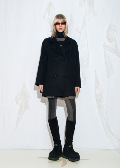 Vintage 80s New Wool Oversized Coat in Black